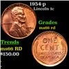 Image 1 : 1954-p Lincoln Cent 1c Grades GEM+ Unc RD