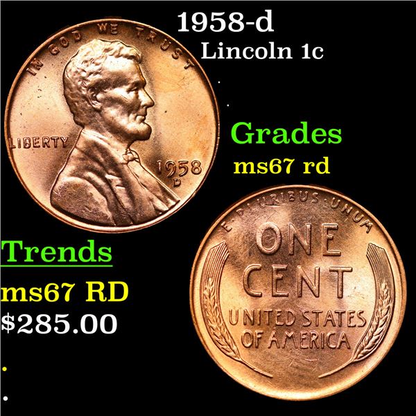 1958-d Lincoln Cent 1c Grades GEM++ Unc RD