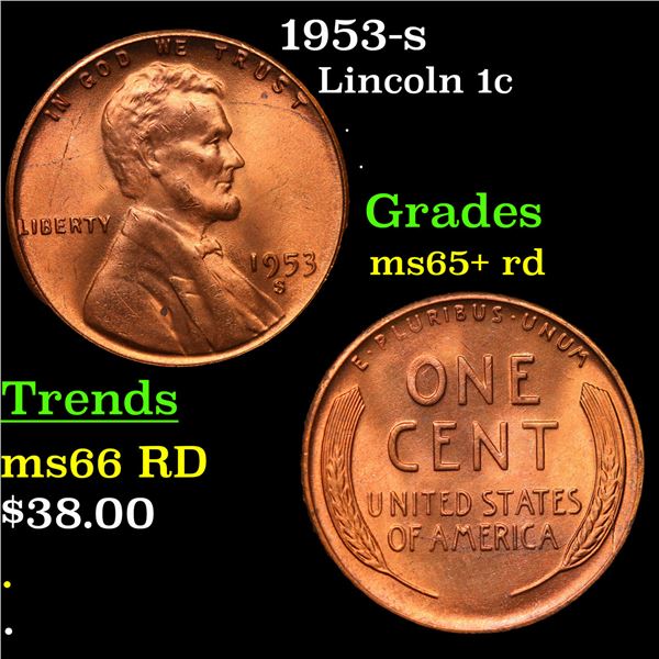 1953-s Lincoln Cent 1c Grades Gem+ Unc RD