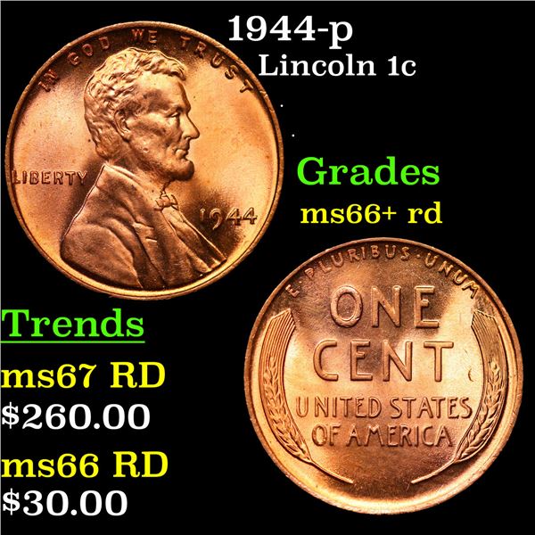 1944-p Lincoln Cent 1c Grades GEM++ RD