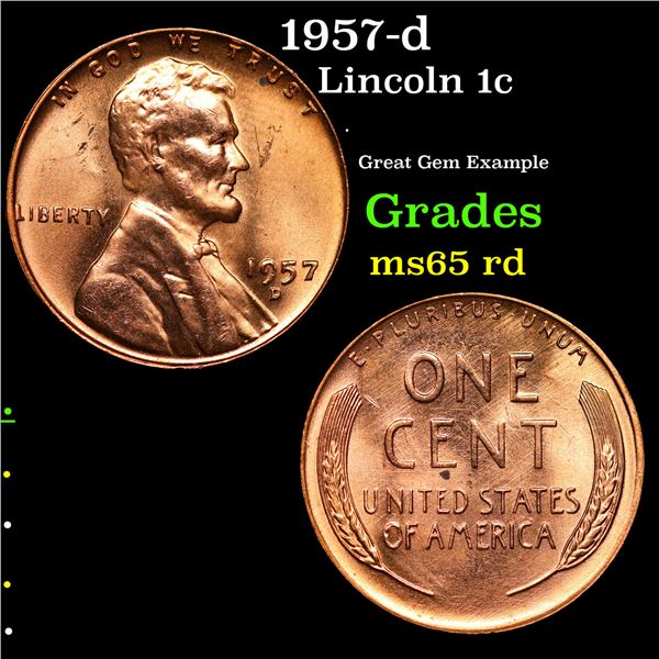 1957-d Lincoln Cent 1c Grades GEM Unc RD