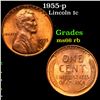 Image 1 : 1955-p Lincoln Cent 1c Grades GEM+ Unc RB