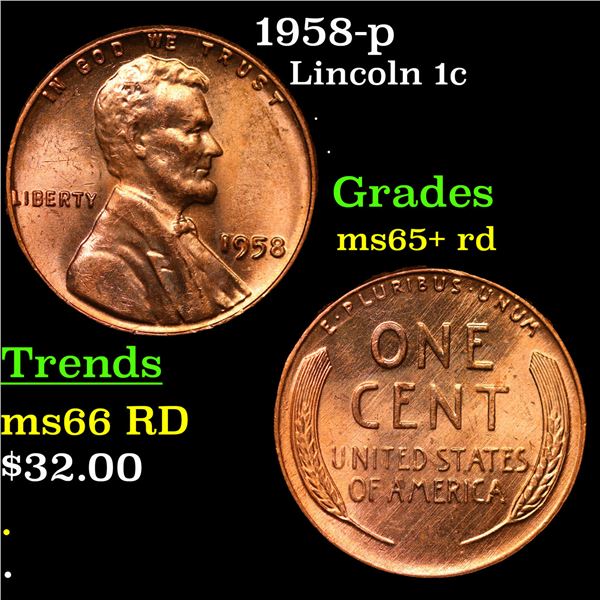 1958-p Lincoln Cent 1c Grades Gem+ Unc RD