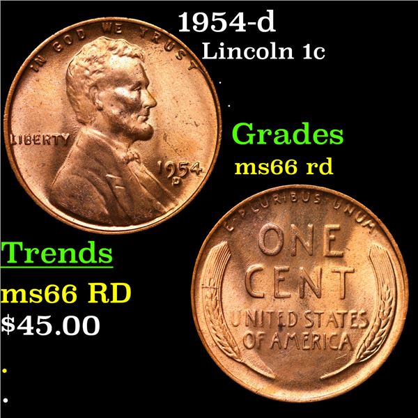 1954-d Lincoln Cent 1c Grades GEM+ Unc RD
