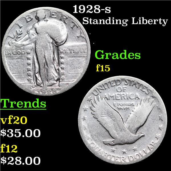 1928-p Standing Liberty Quarter 25c Grades f+