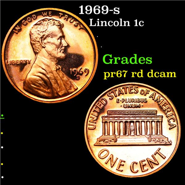 Proof 1969-s Lincoln Cent 1c Grades Gem++ Proof Red Deep cameo