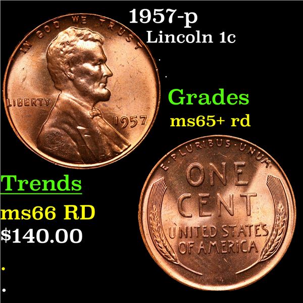 1957-p Lincoln Cent 1c Grades Gem+ Unc RD