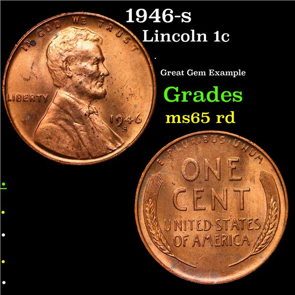 1946-s Lincoln Cent 1c Grades GEM Unc RD