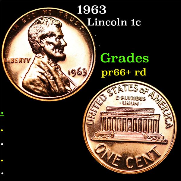 Proof 1963 Lincoln Cent 1c Grades Gem+= Proof Red