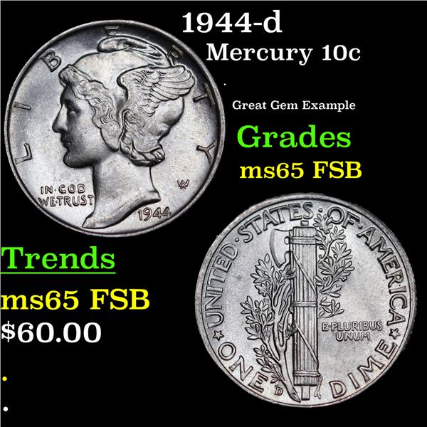 1944-d Mercury Dime 10c Grades GEM FSB