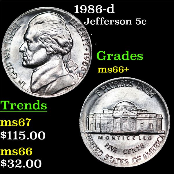 1986-d Jefferson Nickel 5c Grades GEM++ Unc