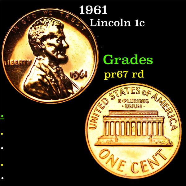 Proof 1961 Lincoln Cent 1c Grades Gem++ Proof Red