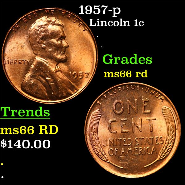 1957-p Lincoln Cent 1c Grades GEM+ Unc RD