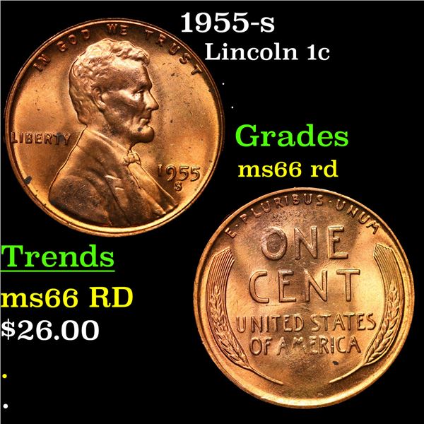 1955-s Lincoln Cent 1c Grades GEM+ Unc RD