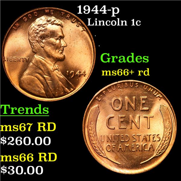 1944-p Lincoln Cent 1c Grades GEM++ RD