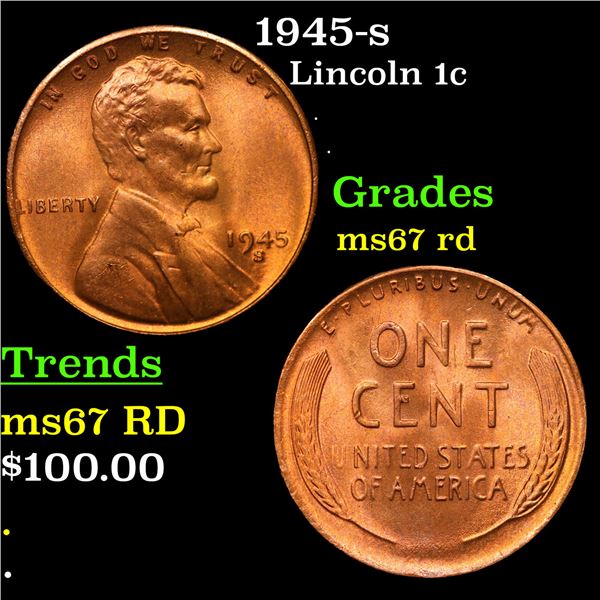 1945-s Lincoln Cent 1c Grades GEM++ Unc RD