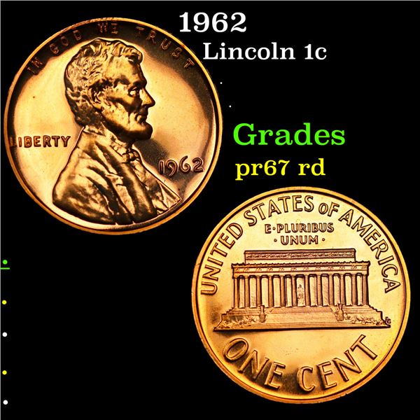 Proof 1962 Lincoln Cent 1c Grades Gem++ Proof Red