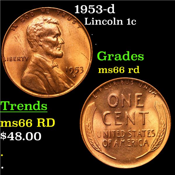 1953-d Lincoln Cent 1c Grades GEM+ Unc RD