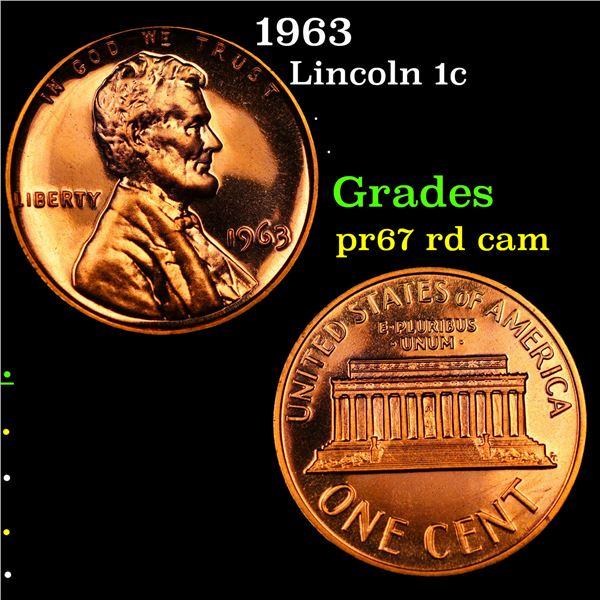 Proof 1963 Lincoln Cent 1c Grades Gem++ Proof Red Cameo