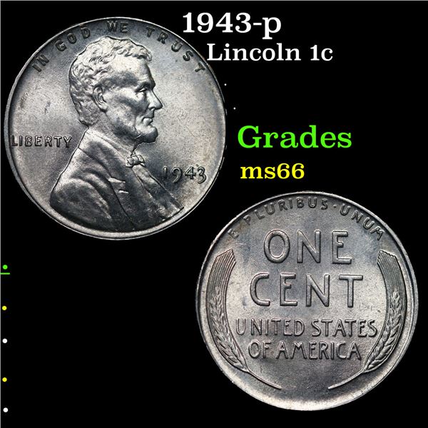 1943-p Lincoln Cent 1c Grades GEM+ Unc