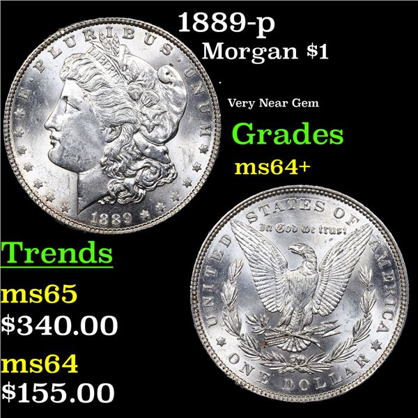 1889-p Morgan Dollar $1 Grades Choice+ Unc