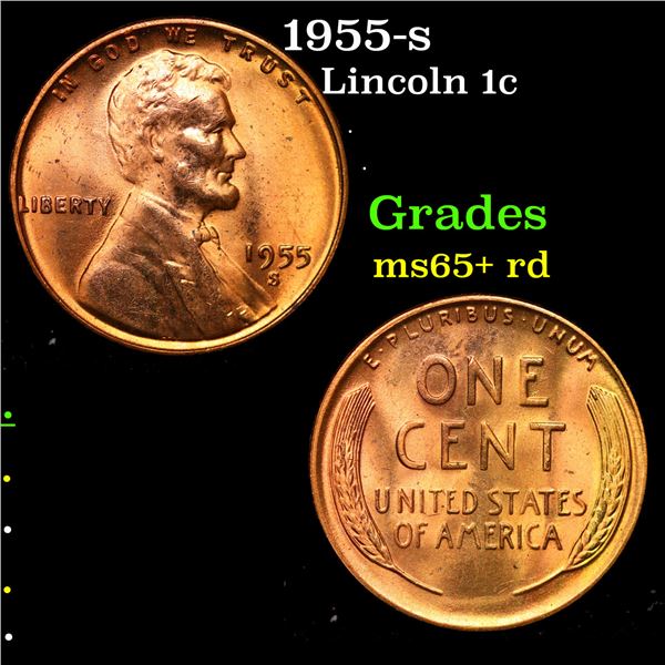 1955-s Lincoln Cent 1c Grades Gem+ Unc RD