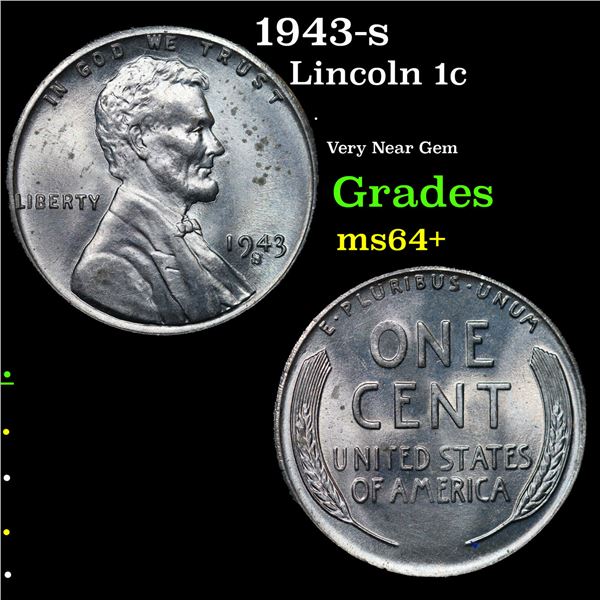 1943-s Lincoln Cent 1c Grades Choice+ Unc
