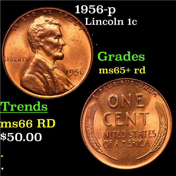 1956-p Lincoln Cent 1c Grades Gem+ Unc RD
