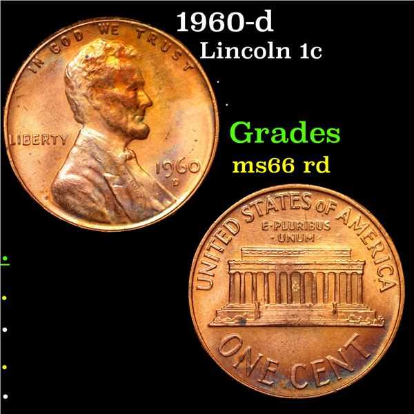 1960-d Lincoln Cent 1c Grades GEM+ Unc RD