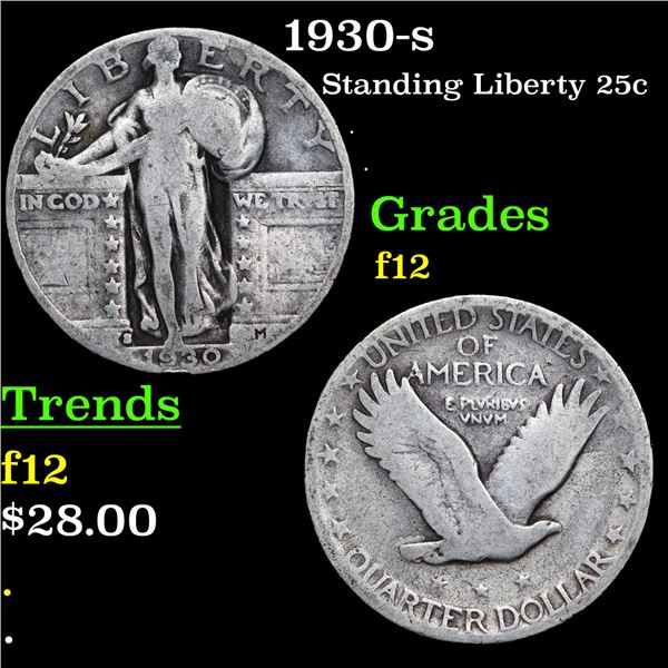 1930-p Standing Liberty Quarter 25c Grades f, fine