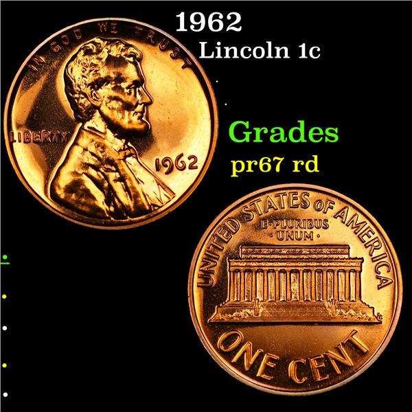 Proof 1962 Lincoln Cent 1c Grades Gem++ Proof Red