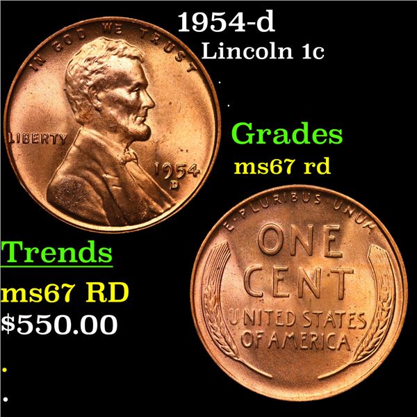 1954-d Lincoln Cent 1c Grades GEM++ Unc RD