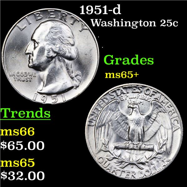 1951-d Washington Quarter 25c Grades GEM+ Unc