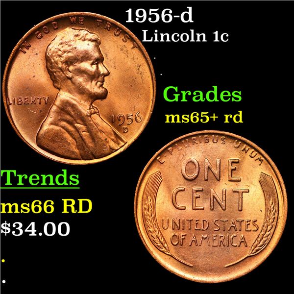 1956-d Lincoln Cent 1c Grades Gem+ Unc RD