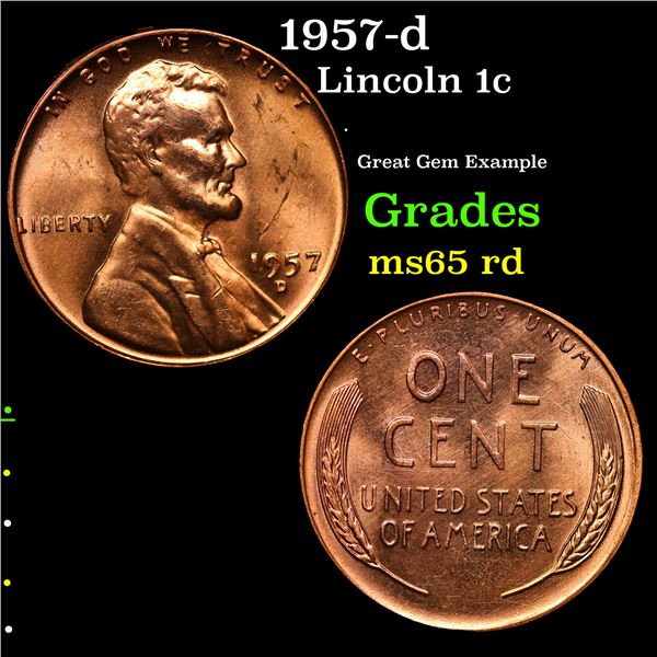 1957-d Lincoln Cent 1c Grades GEM Unc RD
