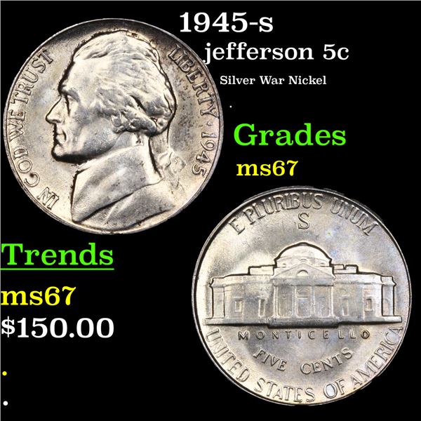 1945-s Jefferson Nickel 5c Grades GEM++ Unc