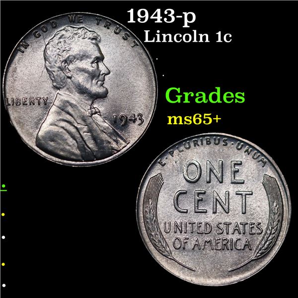 1943-p Lincoln Cent 1c Grades GEM+ Unc