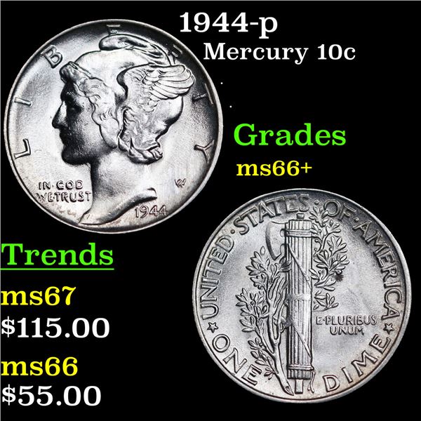1944-p Mercury Dime 10c Grades GEM++ Unc