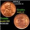 Image 1 : 1954-p Lincoln Cent 1c Grades GEM+ Unc RD