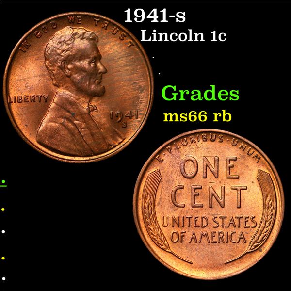 1941-s Lincoln Cent 1c Grades GEM+ Unc RB