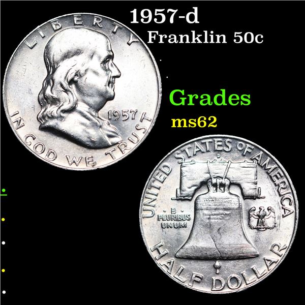 1957-d Franklin Half Dollar 50c Grades Select Unc