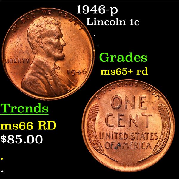 1946-p Lincoln Cent 1c Grades Gem+ Unc RD