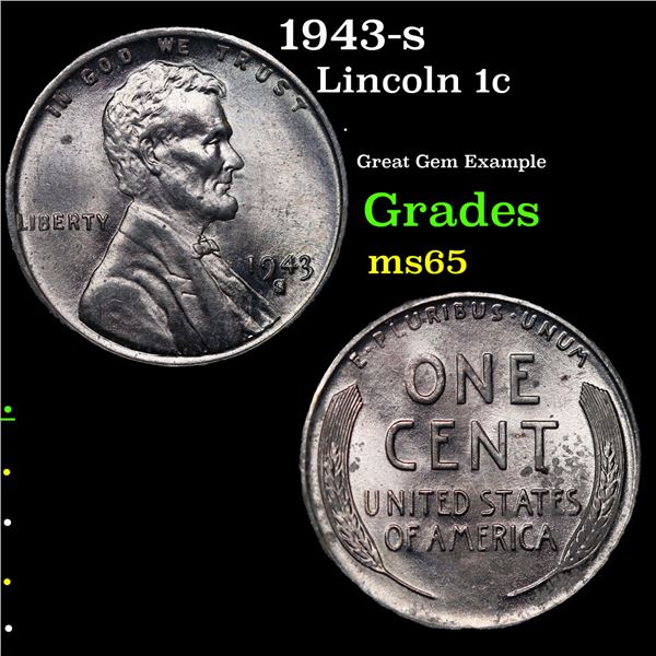 1943-s Lincoln Cent 1c Grades GEM Unc