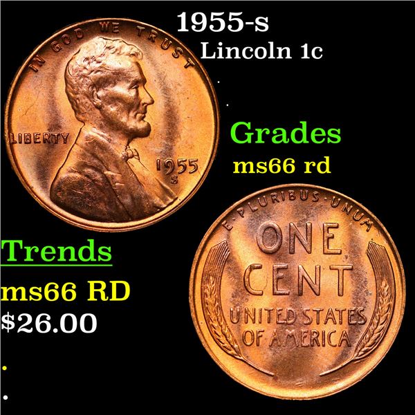 1955-s Lincoln Cent 1c Grades GEM+ Unc RD