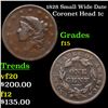 Image 1 : 1828 Small Wide Date Coronet Head Large Cent 1c Grades f+