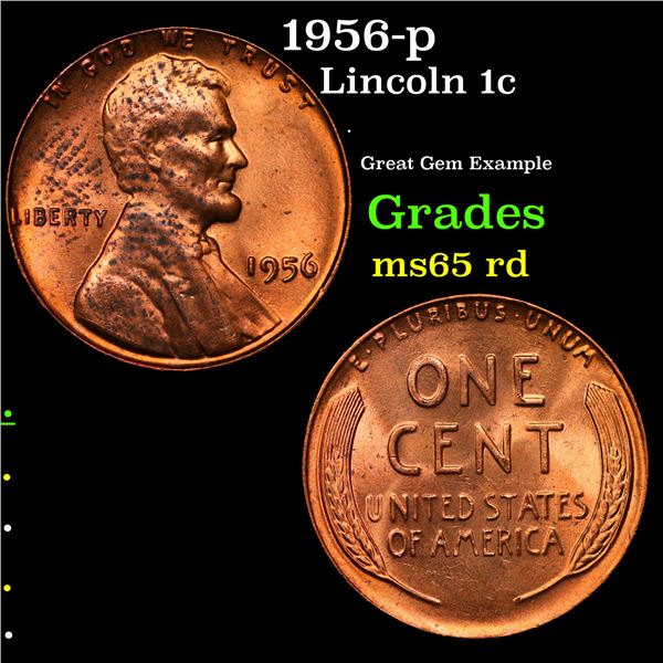 1956-p Lincoln Cent 1c Grades GEM Unc RD