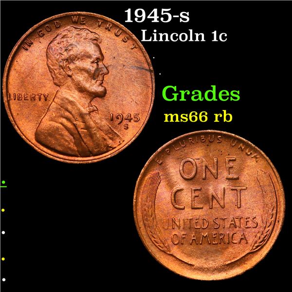 1945-s Lincoln Cent 1c Grades GEM+ Unc RB