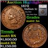 Image 1 : ***Auction Highlight*** 1870 Indian Cent 1c Graded ms64+ bn By SEGS (fc)