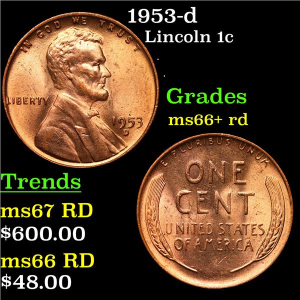 1953-d Lincoln Cent 1c Grades GEM++ RD