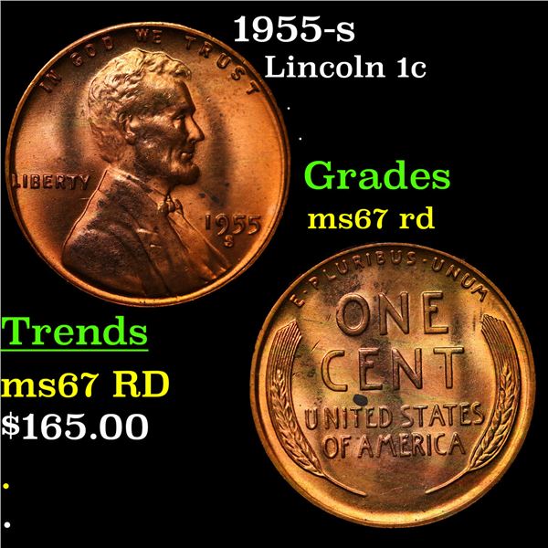 1955-s Lincoln Cent 1c Grades GEM++ Unc RD